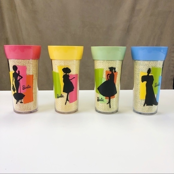𝅺barbie Set of 4 basketweave insulated glasses by Trudeau - Picture 1 of 6